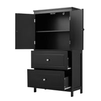 Bathroom Storage Cabinet, Cabinet With Two Doors And Drawers, Adjustable Shelf, Mdf Board, Black Black Mdf