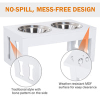 Pawhut 23" Modern Decorative Dog Bone Wooden Heavy Duty Pet Food Bowl Elevated Feeding Station White White Mdf