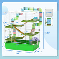 Pawhut Extra Large 23" Hamster Cage With Tubes And Tunnels, Portable Carry Handles, Rat House And Habitats Big 5 Tier Design, Mouse Cage Includes Exercise Wheel, Water Bottle, Food Dish, Green Green