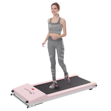 Soozier Under Desk Treadmill, Portable Walking Pad With Foldable Wheels, Remote Control, Led Display, 264 Lbs Weight Capacity, Pink Pink Steel