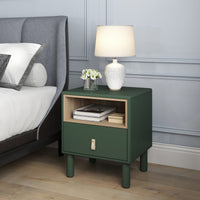 Single Drawer Bedside Table, Modern Style Bedside Table, Wooden Bedside Table, Bedside Table With Drawer, Side Table With Drawer, Compact Bedside Table, Nordic Style Bedside Table Green Solid Wood