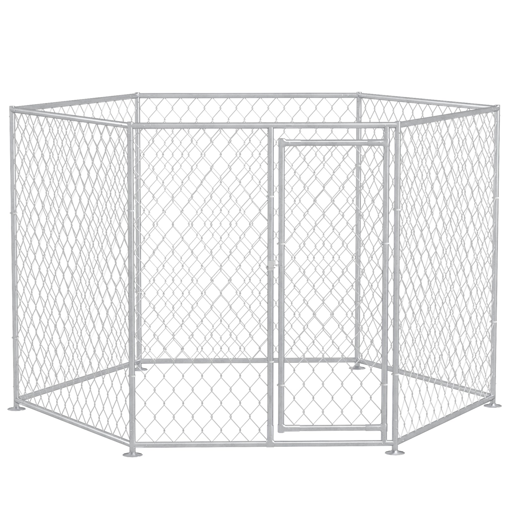 Pawhut 9.2' X 8' X 5.6' Dog Kennel, Outdoor Dog Run With Lockable Door For Medium And Large Sized Dogs, Silver Silver Steel