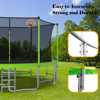 16Ft Trampoline With Balance Bar & Basketball Hoop&Ball, Astm Approved Reinforced Type Outdoor Trampoline With Enclosure Net Green Steel