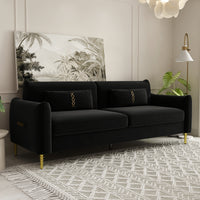 Fx P19 Bk Sofa 85.83Inch Velvet Sofa Couch Luxury Modern Upholstered Sofa With 2 Pillows Black Color Black Velvet 2 Seat