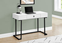 Computer Desk, Home Office, Laptop, Storage Drawers, 42"L, Work, Glossy White Laminate, Black Metal, Contemporary, Modern White Mdf