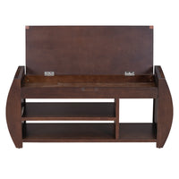 Retro Multifunctional Storage Bench With Cushion And Curved Side Panel For Entrance And Living Room Espresso Espresso Mdf