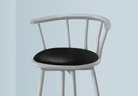 Barstool, Set Of 2, Swivel, Bar Height, Grey Metal, Black Leather Look, Contemporary, Modern Silver Foam Metal