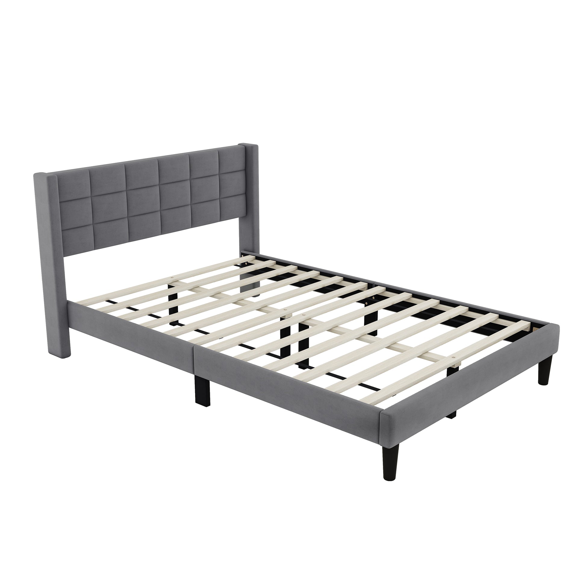 Queen Size Upholstered Platform Bed With Support Legs, Gray Box Spring Not Required Queen Gray Wood Bedroom Bed Frame Polyester Upholstered