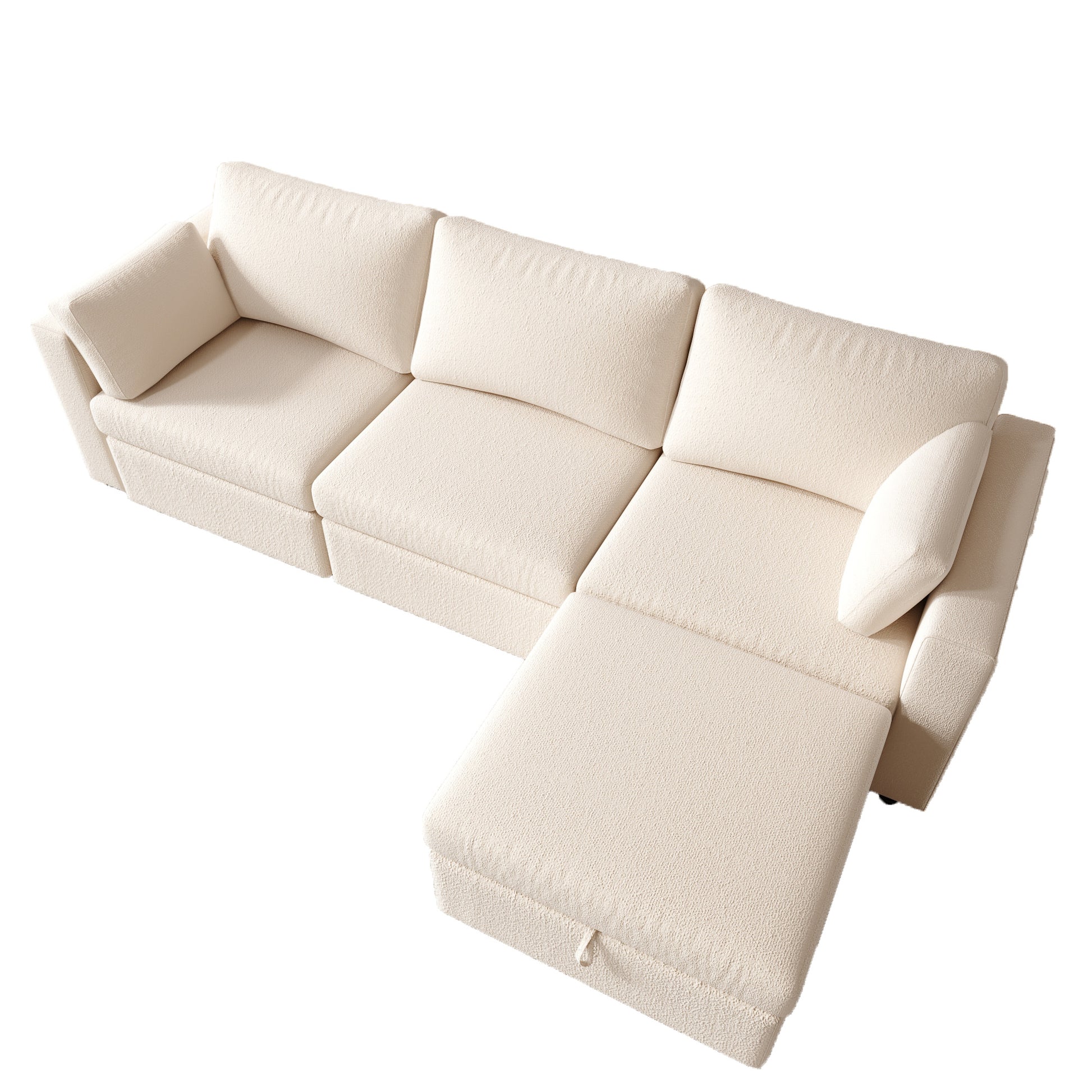 Modern Cotton Linen L Shape Sectional Sofa, Oversized Upholstery Sectional Sofa, Chaise Couch With Storage Ottomans For Living Room Loft Apartment Office White 4 Seats Wood Primary Living Space Medium Duty Pine 4 Seat White Linen Medium Soft Cushion Back