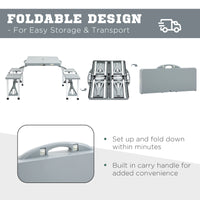 Outsunny Folding Picnic Table With Seats And Umbrella Hole, Portable Camping Chairs Set, 4 Seat, Aluminum Frame, Gray Grey Aluminum