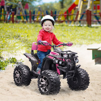 Aosom 12V Kids Atv Ride On Four Wheeler Toy Car With Music, Realistic Headlights, Wide Wheels, Rechargeable Battery Powered, For Boys And Girls, Pink Pink Steel