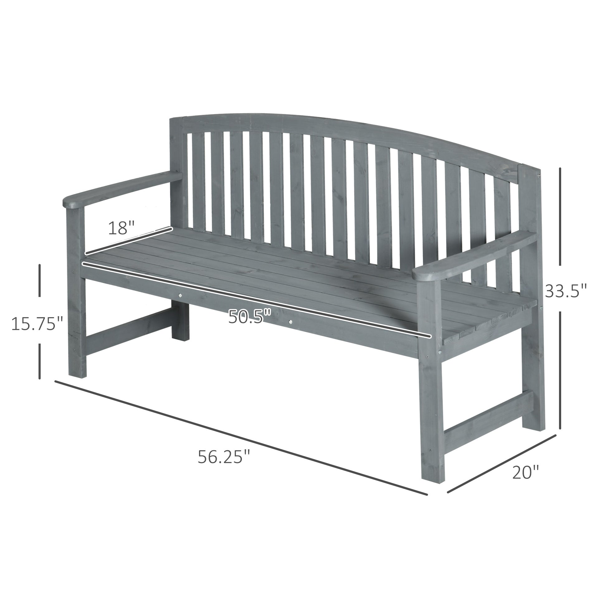 Outsunny 56" Outdoor Wood Bench, 2 Seater Garden Bench With Backrest And Armrest, Patio Bench For Patio, Porch, Poolside, Balcony, Gray Gray Wood