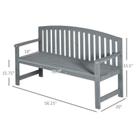 Outsunny 56" Outdoor Wood Bench, 2 Seater Garden Bench With Backrest And Armrest, Patio Bench For Patio, Porch, Poolside, Balcony, Gray Gray Wood