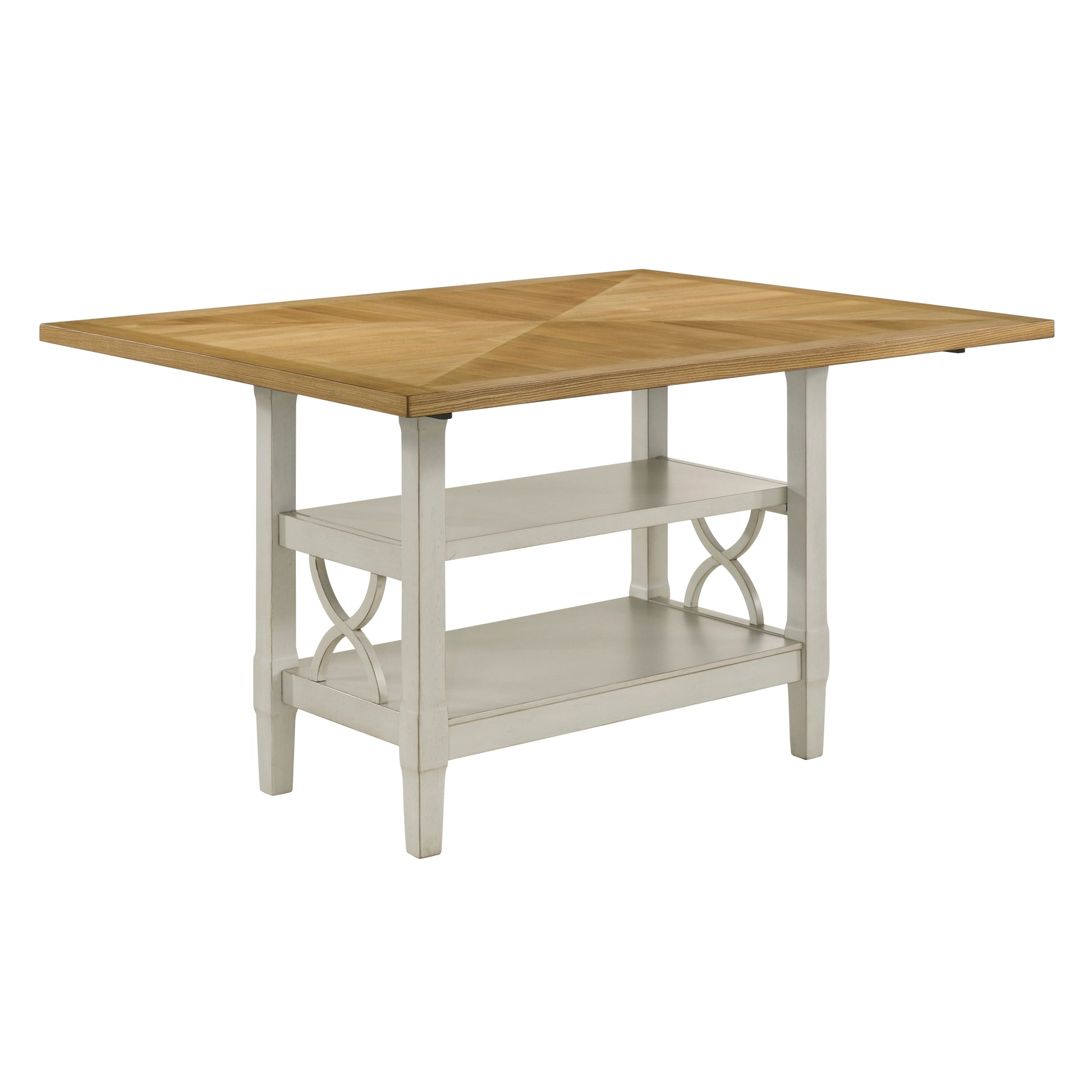 5Pc Dining Set Counter Height Table Base With 2 Shelves, 4 Upholstered Counter Height Chairs Light Oak And Gray Finish Casual Country Style Dining Wooden Kitchen Furniture Gray,Light Oak Seats 4 Dining Room Rectangular Wood