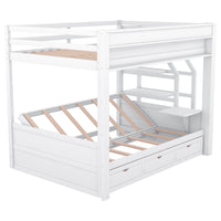 Wood Full Size Convertible Bunk Bed With Storage Staircase, Bedside Table, And 3 Drawers, White White Solid Wood Mdf