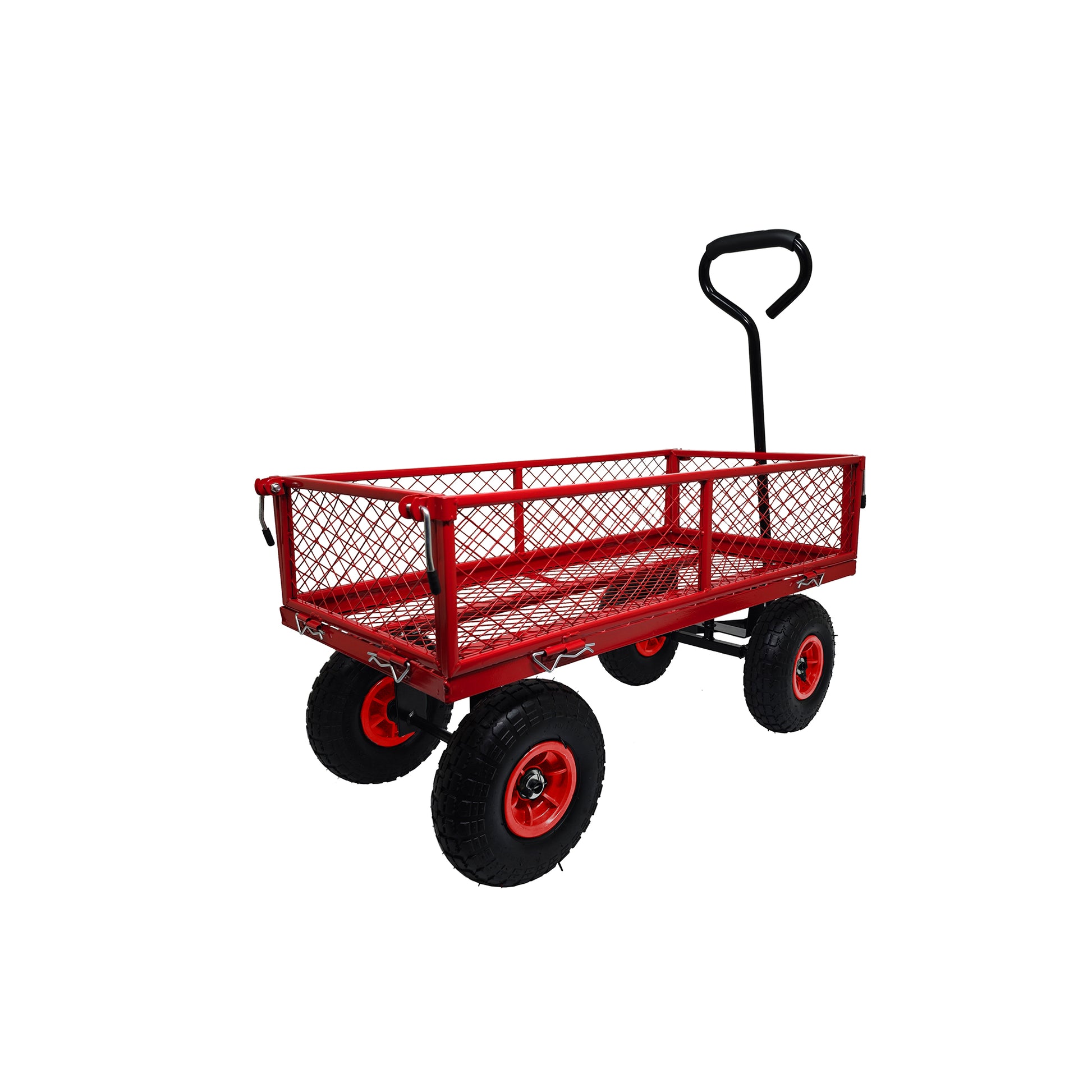 3 Cu. Ft. 300 Lbs. Capacity Removable Sides Metal Steel Mesh Heavy Duty Utility Wagon Outdoor Garden Cart In Red Red Steel