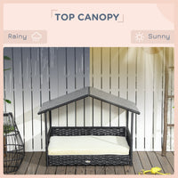 Pawhut Wicker Dog House Outdoor With Canopy, Rattan Dog Bed With Water Resistant Cushion, For Small And Medium Dogs, Cream White White Rattan