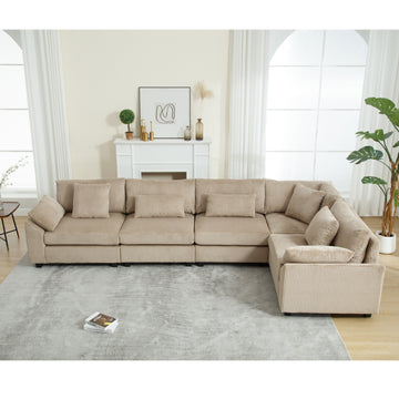 Arrival Oversized Modular Sectional Sofa Couches Set,Corduroy Upholstered Deep Seat Comfy Sofa For Living Room ,5 Seat ,Brown Brown Fabric 5 Seat