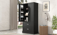 Tall Bathroom Storage Cabinet, Cabinet With Two Doors And Drawers, Adjustable Shelf, Mdf Board, Black Black Mdf