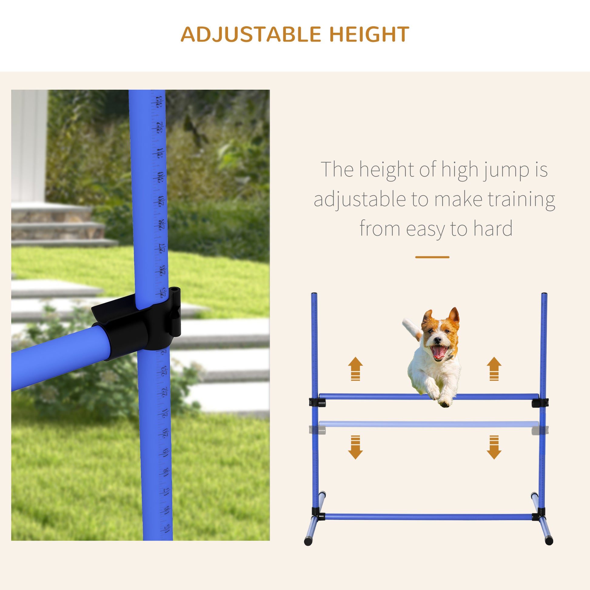 Pawhut 8 Piece Dog Agility Training Equipment For Dog Agility Course With Adjustable Height Jump Bars, Included Carry Bag, & Displacing Top Bar, Blue Blue Plastic