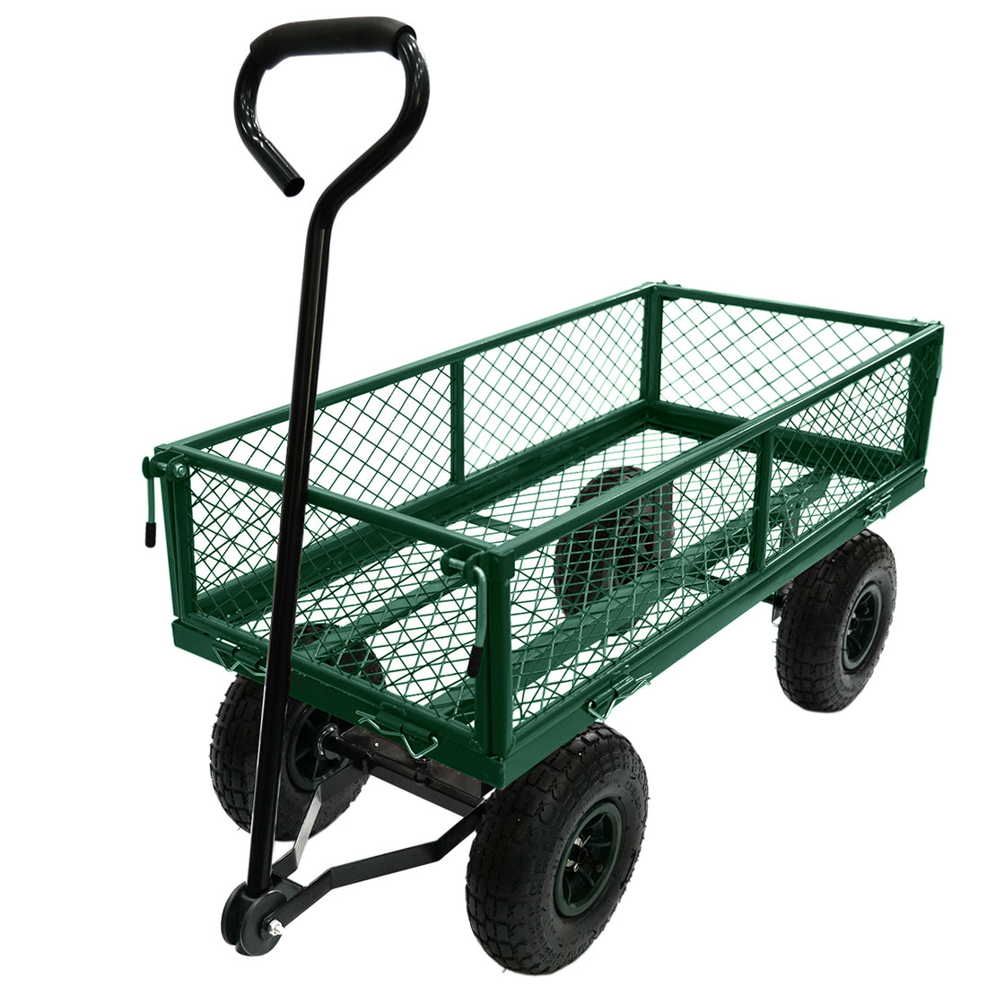 3 Cu. Ft. 300 Lbs. Capacity Removable Sides Metal Steel Mesh Heavy Duty Utility Wagon Outdoor Garden Cart In Green Green Steel