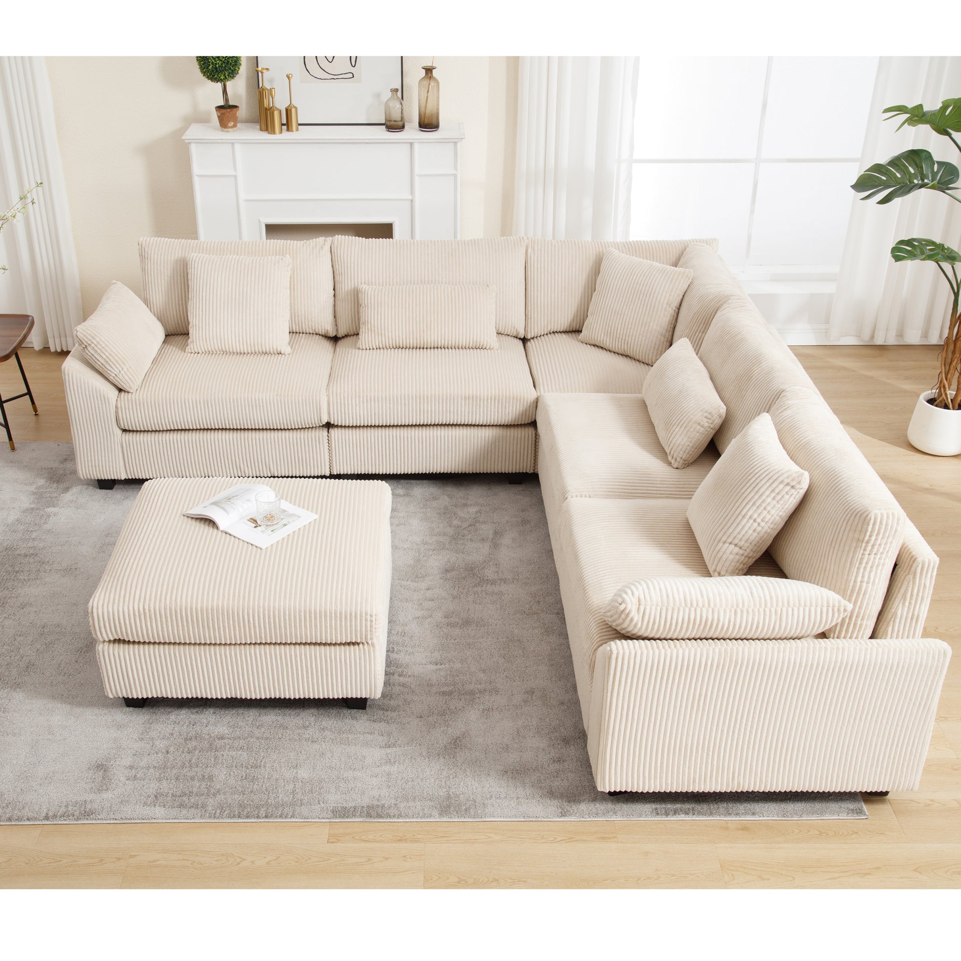 Arrival Oversized Modular Sectional Sofa Couch,Modern Minimalist Couches For Living Room,Free Combination Deep Seat Corner Couch For Living Room,Corduroy, Beige Beige Fabric 6 Seat