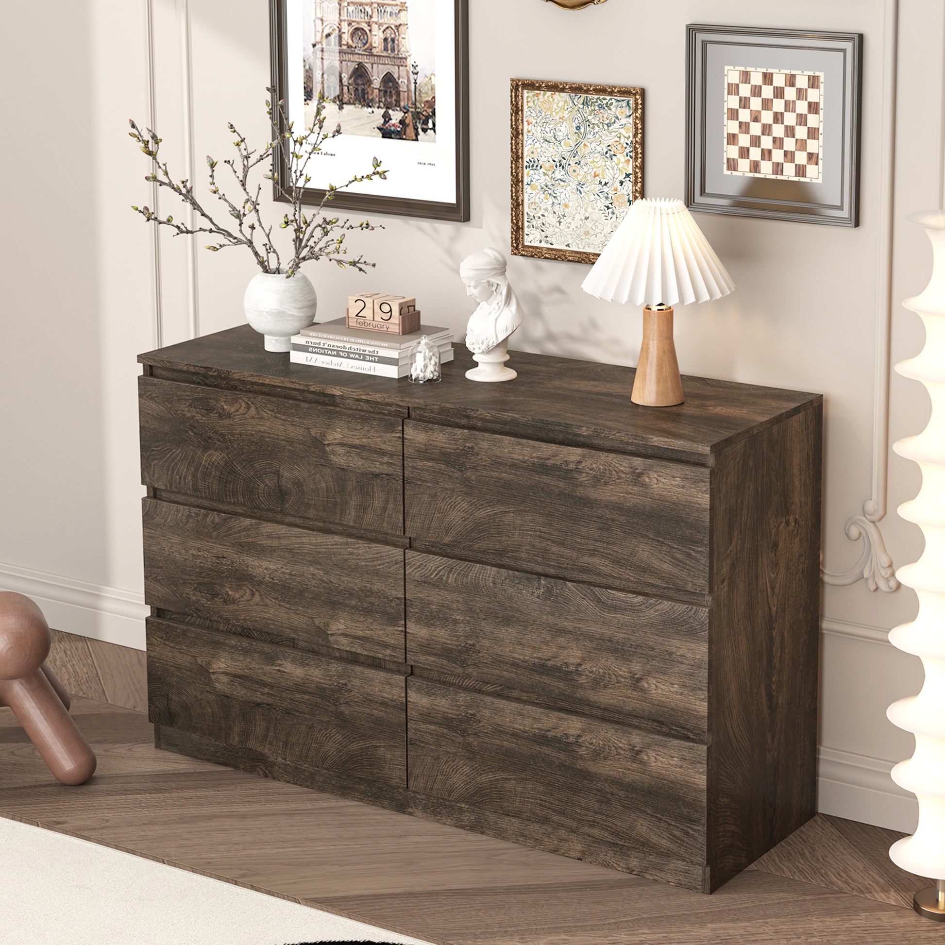 Drawer Dresser Cabinet, Sideboard, Bar Counter, Buffet Counter, Table Lockers, Three Plus Three Drawers Audit, Can Be Used For Dining Room, Living Room, Bedroom, Kitchen Corridor, Color: Dark Gray