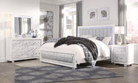 Skye Marble White King Bed White Solid Wood Mdf