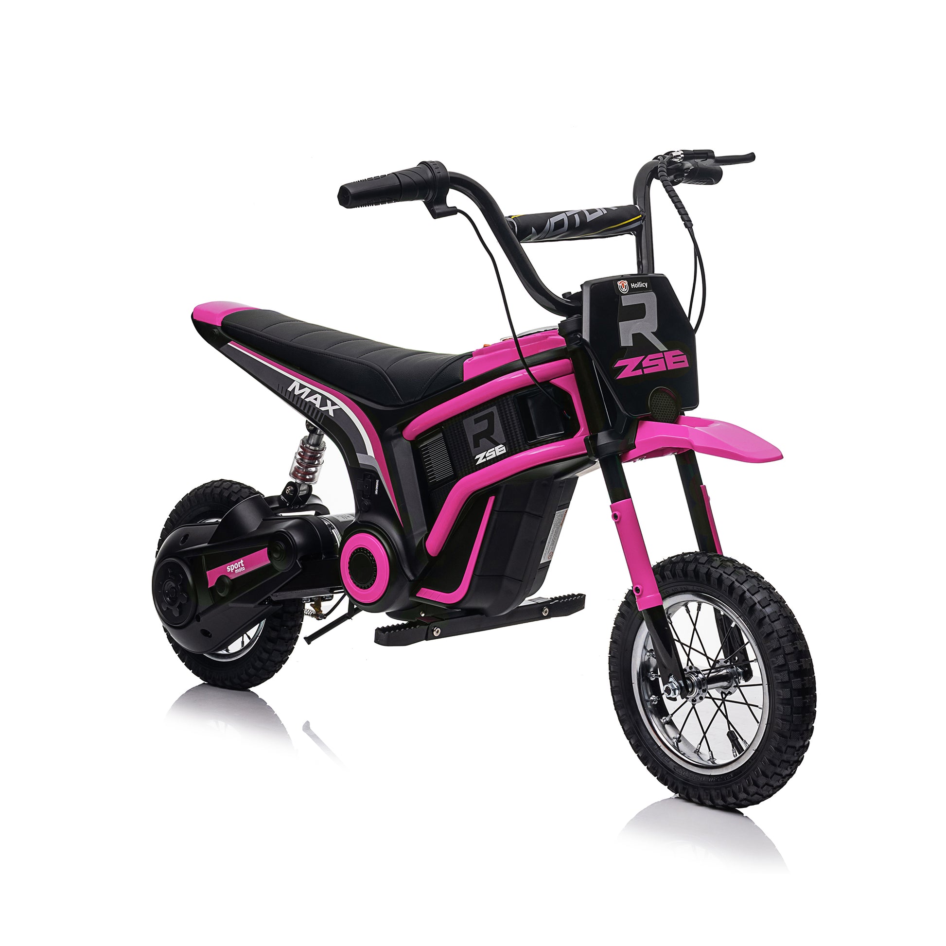 24V14Ah Kids Ride On 24V Electric Toy Motocross Motorcycle Dirt Bike Xxl Large,Speeds Up To 14.29Mph,Dual Suspension, Hand Operated Dual Brakes, Twist Grip Throttle, Authentic Motocross Bike Geometry Pink Polypropylene