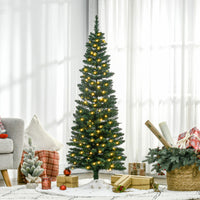 Homcom 5' Tall Pre Lit Slim Noble Fir Artificial Christmas Tree With Realistic Branches, 110 Warm White Led Lights And 294 Tips, Green Green Plastic