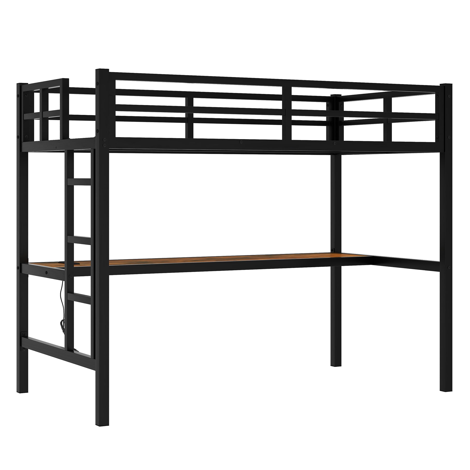 Metal Twin Xl Size Loft Bed With Power Outlet And Led Lighted, Space Saving, Noise Reduced, Black Twin Xl Black Metal