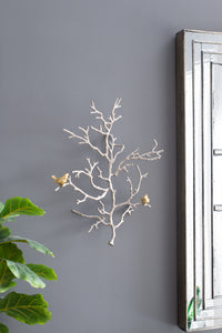 17X5.5X22" Metal Branch Wall Sculptures With Bird Accents, Set Of 2 Silver Multi Aluminium