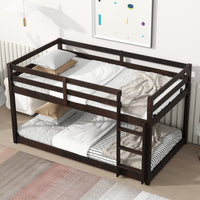 Solid Woodensolid Rubber Wooden Twin Over Twin Loft Bed With Ladder ,Upper And Bottom Bed Platforms Crafted With Strengthened Slats,Espresso Twin Espresso Rubber Wood