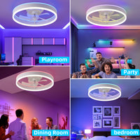 19.7 Inches Fan Light Rgb Color Lights Three Color Temperature 6 Speed Adjustable Wind Power Positive And Negative Rotation White Modern Acrylic