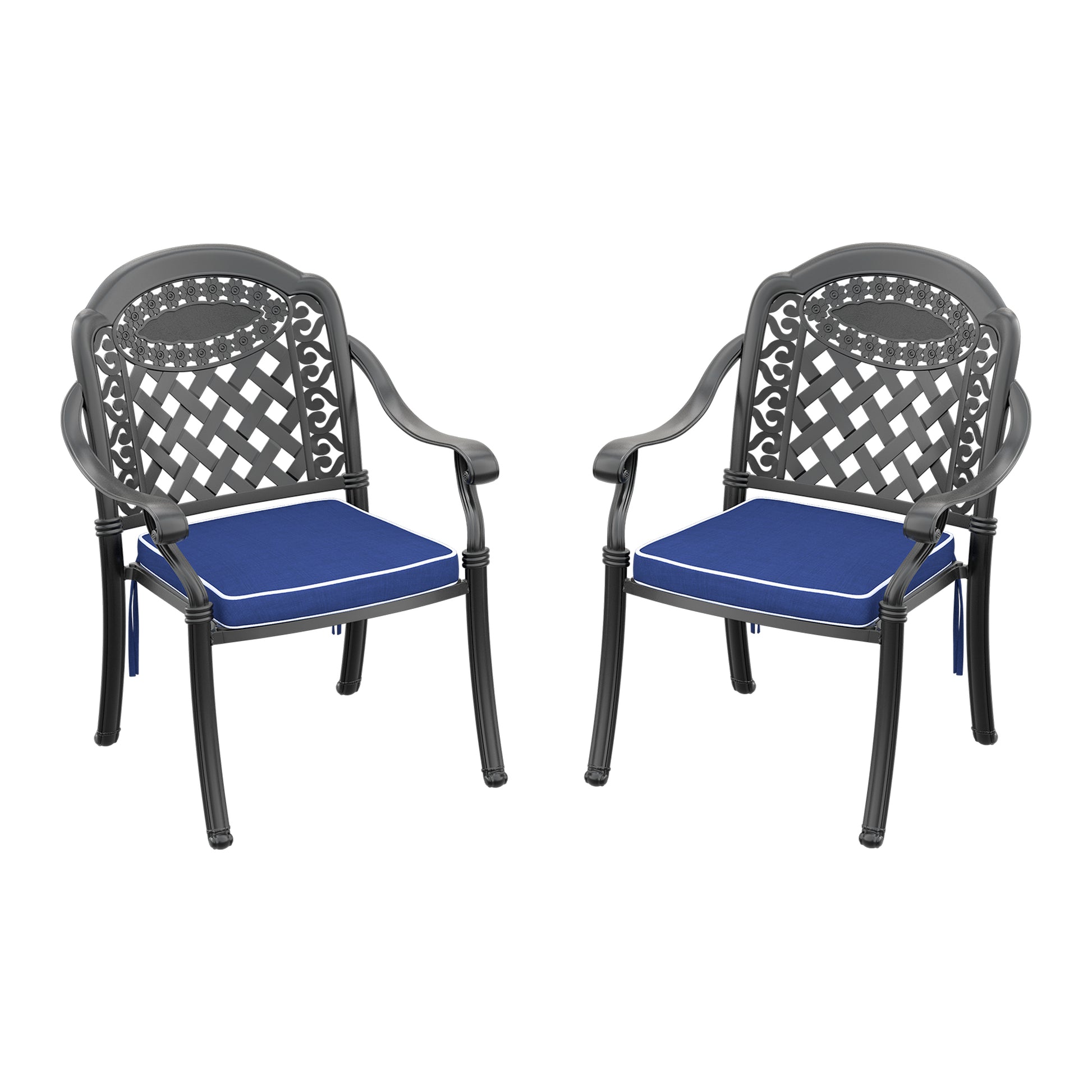 Cast Aluminum Patio Dining Chair 2Pcs With Black Frame And Cushions In Random Colors Yes Dining Set Black Rust Resistant Frame Water Resistant Cushion Garden & Outdoor Complete Patio Sets Aluminium