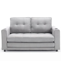 3 In 1 Upholstered Futon Sofa Convertible Sofa Bed,Foldable Tufted Loveseat With Pull Out Sleeper Couch Bed,Folding Mattres Beautiful Seat Daybed W Side Pockets And Cup Holder, Light Gray Light Gray Foam Fabric