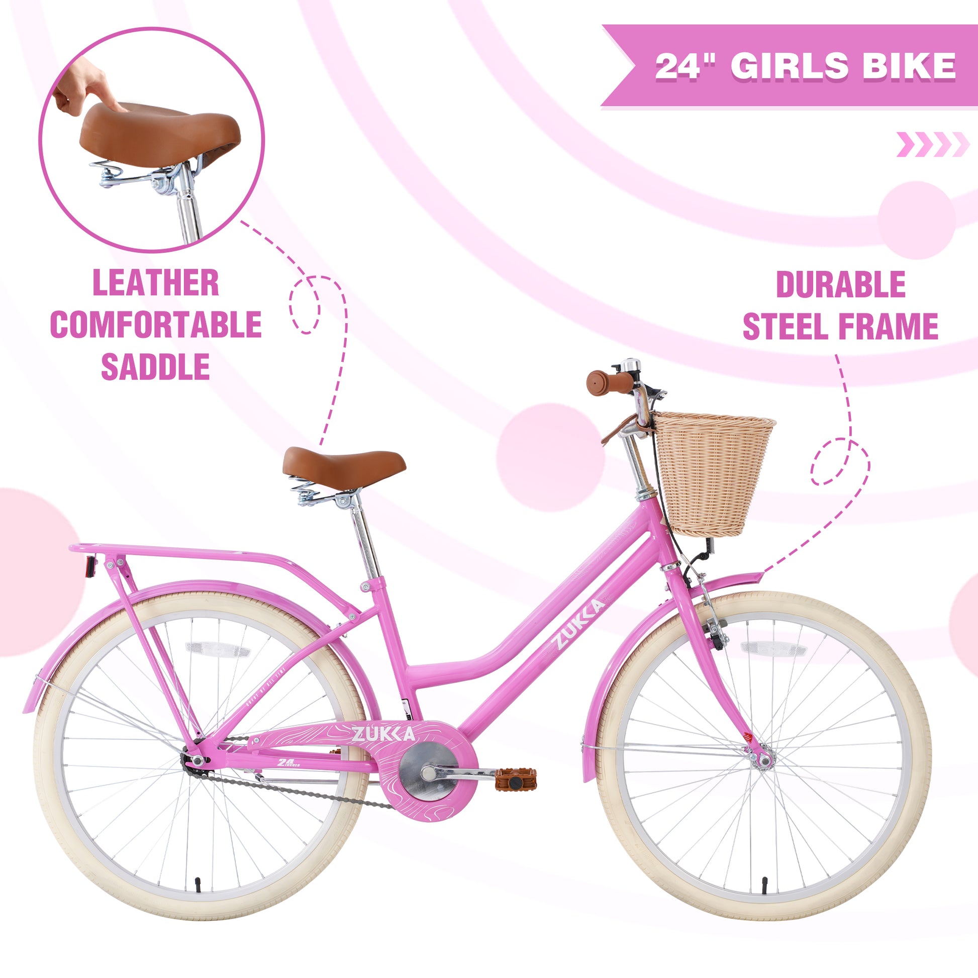 Steel Frame,Multiple Colors, For 10 Years Old Girls Bike,24 Inch Wheel Cycling Pink Garden & Outdoor Steel