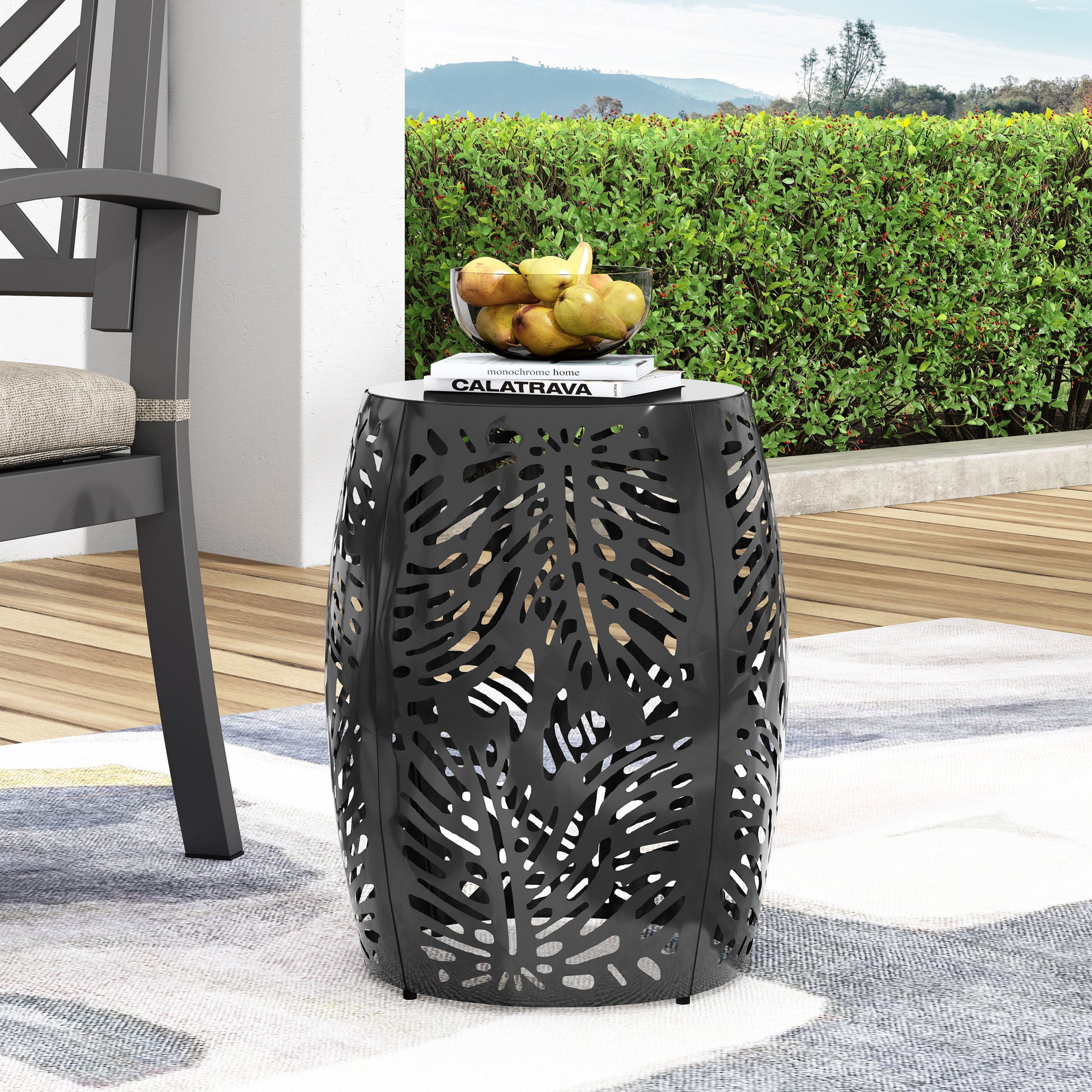 Metal End Table Large Black Iron