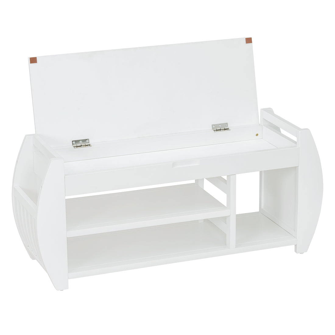 Retro Multifunctional Storage Bench With Cushion And Curved Side Panel For Entrance And Living Room Antique White Antique White Mdf