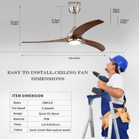 52" Ceiling Fan, Indoor Outdoor Ceiling Fan With Light With Remote Control, Noiseless Reversible Motor, 6 Speed ,3 Colorfor Patio Living Room, Bedroom, Office,Indoor. Stain Nickel Walnut Nickel Contemporary,Farmhouse,Industrial Wood Iron