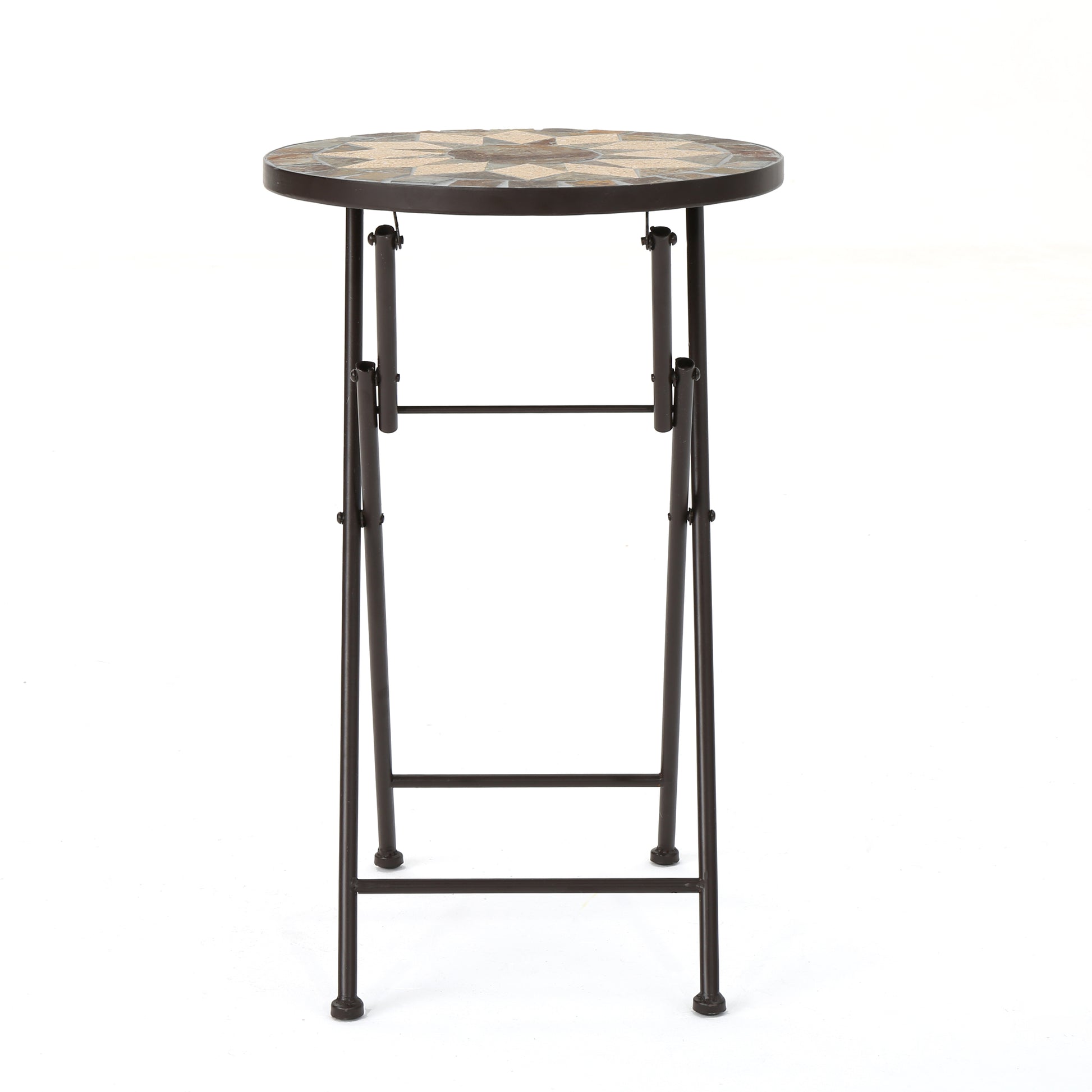 Silvester End Table Beige Black Ceramic Tile Iron