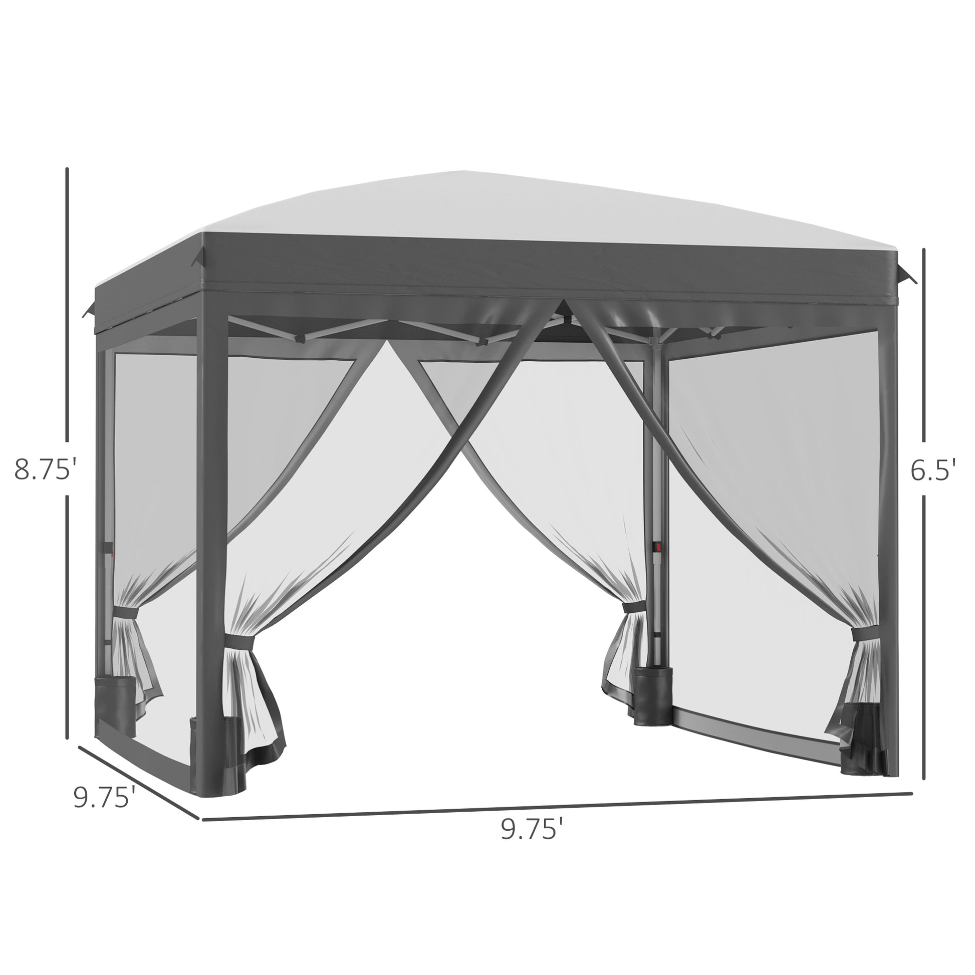 Outsunny 10' X 10' Pop Up Canopy Tent With Netting, Instant Sun Shelter, Tents For Parties, Height Adjustable, With Wheeled Carry Bag And 4 Sand Bags For Outdoor, Garden, Patio, Gray Gray Steel