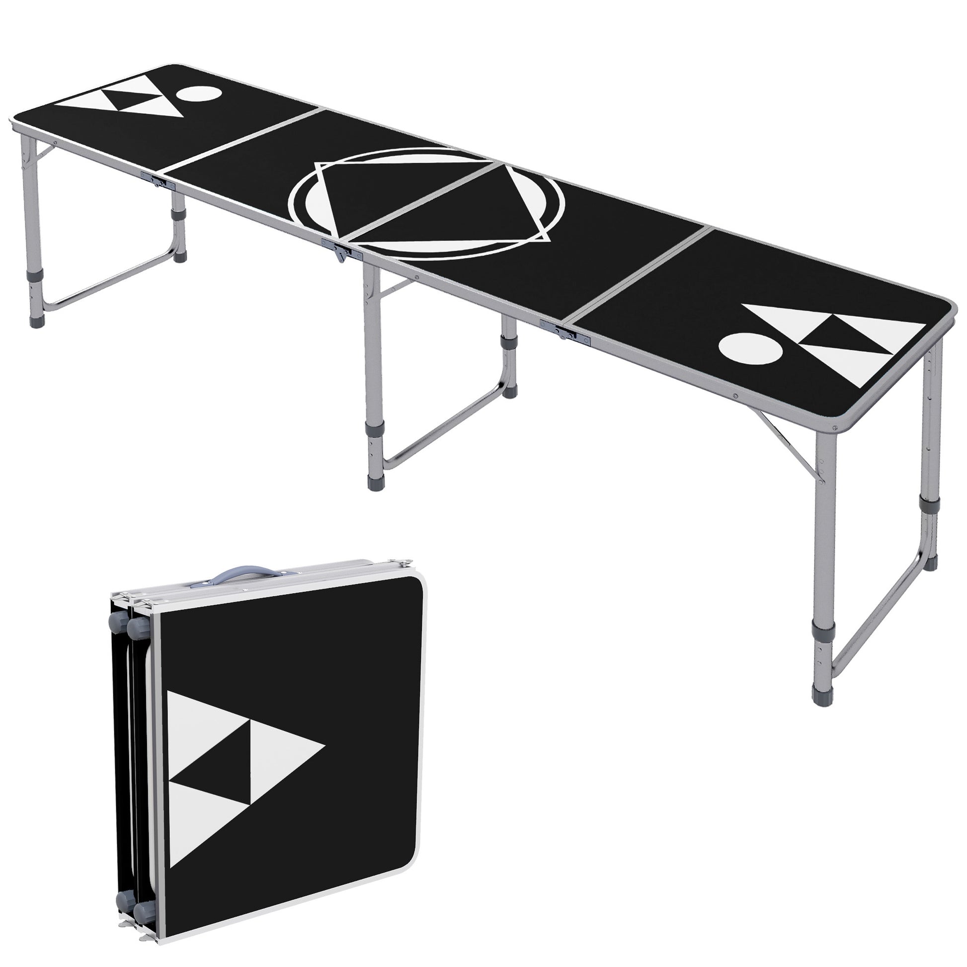 Outsunny 8Ft Portable Beer Pong Table With Adjustable Legs, Folding Camping Table, Aluminum Picnic Table, For Party, Travel, Bbq, Beach, Black And White Black Aluminum