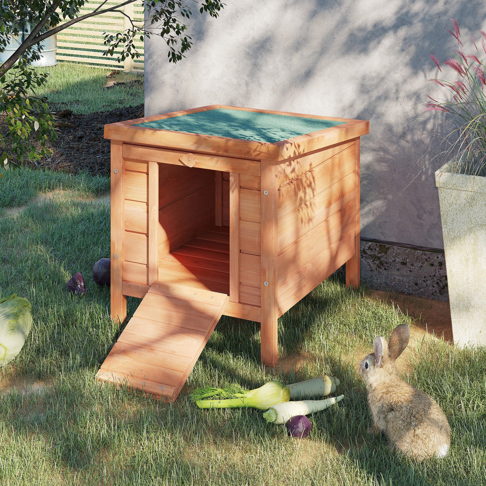 Pawhut Small Wooden Rabbit Hutch Bunny Cage Guinea Pig Cage Duck House Dog House With Openable & Waterproof Roof, Natural Natural Wood