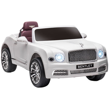 Aosom Bentley Mulsanne 12V Ride On Car, Battery Powered Car With Remote Control, Suspension, Startup Sound, Led Lights, Mp3, Horn, Music, Forward And Backward, 2 Motors, White White Iron Plastic