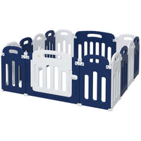 Qaba Baby Playpen, 14 Panels Sturdy Safety Play Yard For Babies And Toddlers, 57" X 57" Foldable Baby Playard, Indoor Outdoor Kids Activity Center With Anti Slip Base Blue Plastic