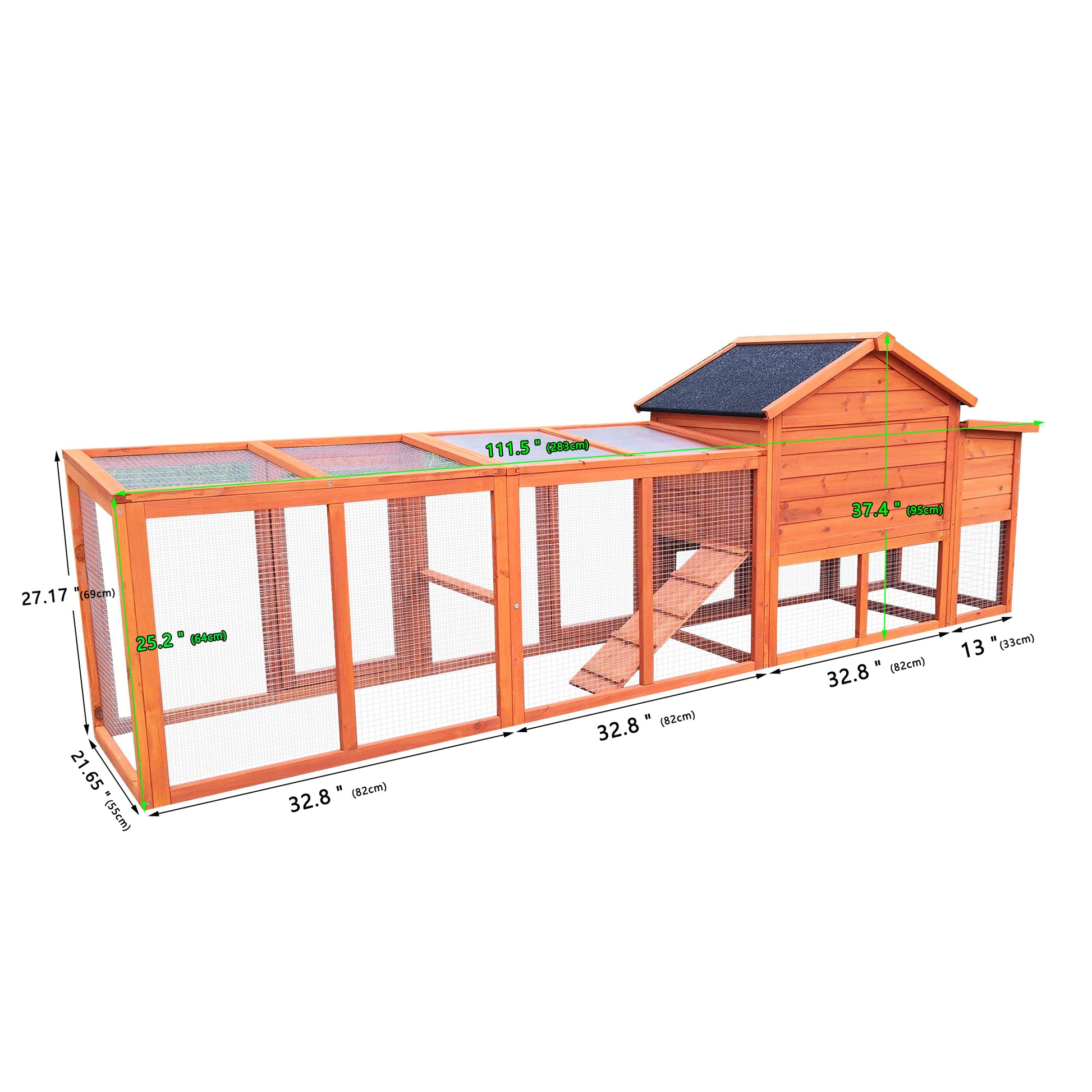 111.5" Wooden Chicken Coop, Large Hen House With Nesting Box Poultry Cage, Rabbit Hutch Bunny Cagewaterproof Uv Panel For Backyard Natural Wood