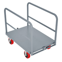 Steel Panel Truck, Heavy Duty Drywall Cart Lumber Cart Platform Truck Flat Cart, 2000Lbs, 6" Swivel Brake Casters, With 3 Side Handrails 36" X 24" Grey Metal