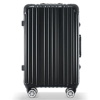 1Pc 28In Aluminum Frame Luggage With Usb Port, Vacation Carry On Suitcase With Spinner Wheels And Tsa Lock, Travel Trolley Case For Short Business Trips, Beach Holidays, Black Black Abs Pc