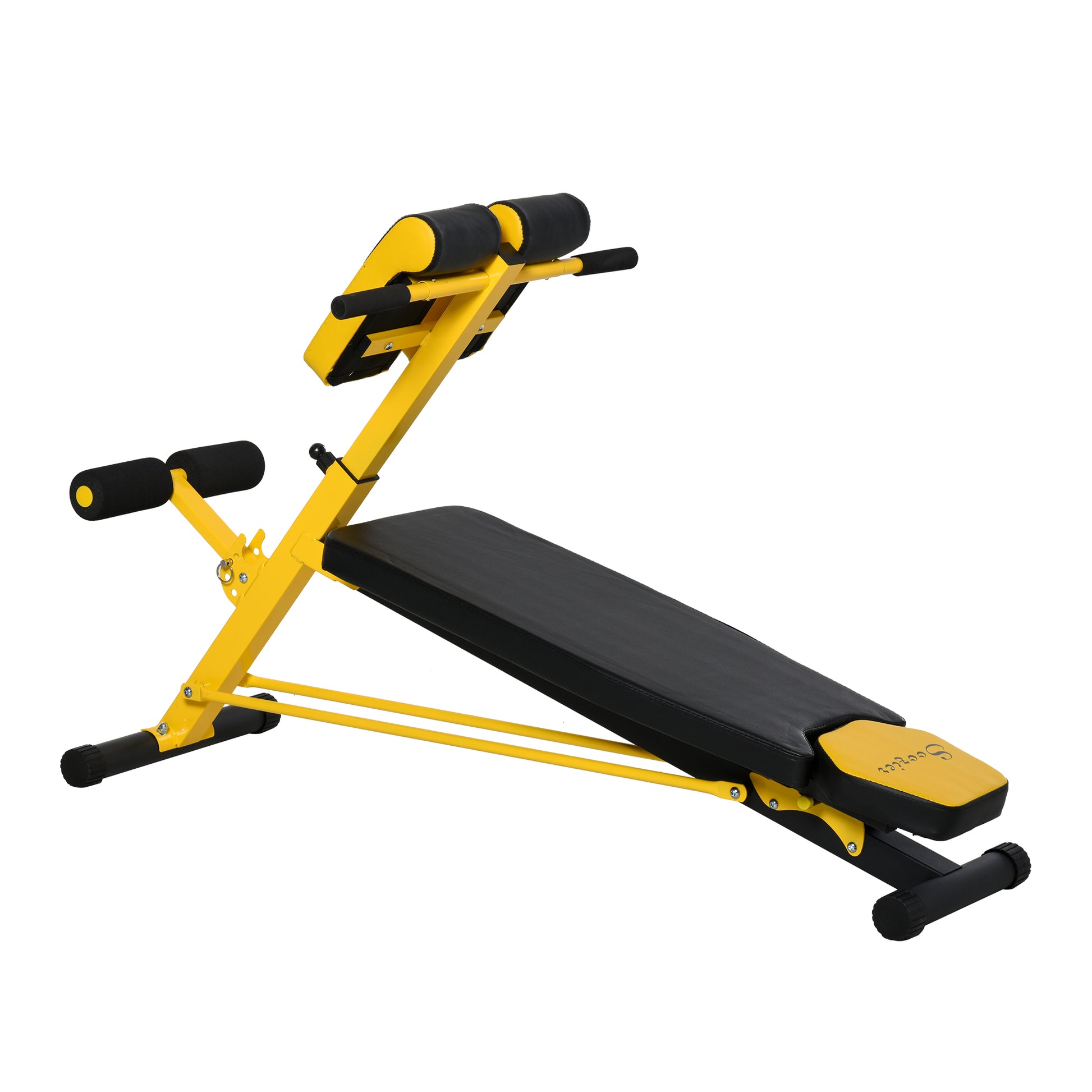 Soozier Adjustable Hyper Extension Dumbbell Weight Bench, Foam Leg Holders, Exercise Abs, Arms, Core, Strength Workout Station For Home Gym, Yellow Yellow Black Steel